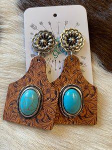 Leather Look  Cattle Tag Earrings