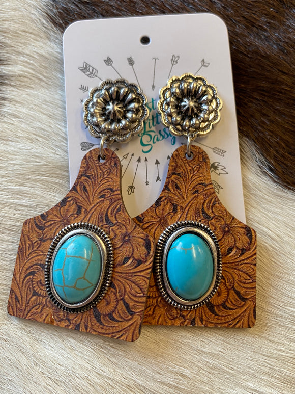 Leather Look  Cattle Tag Earrings